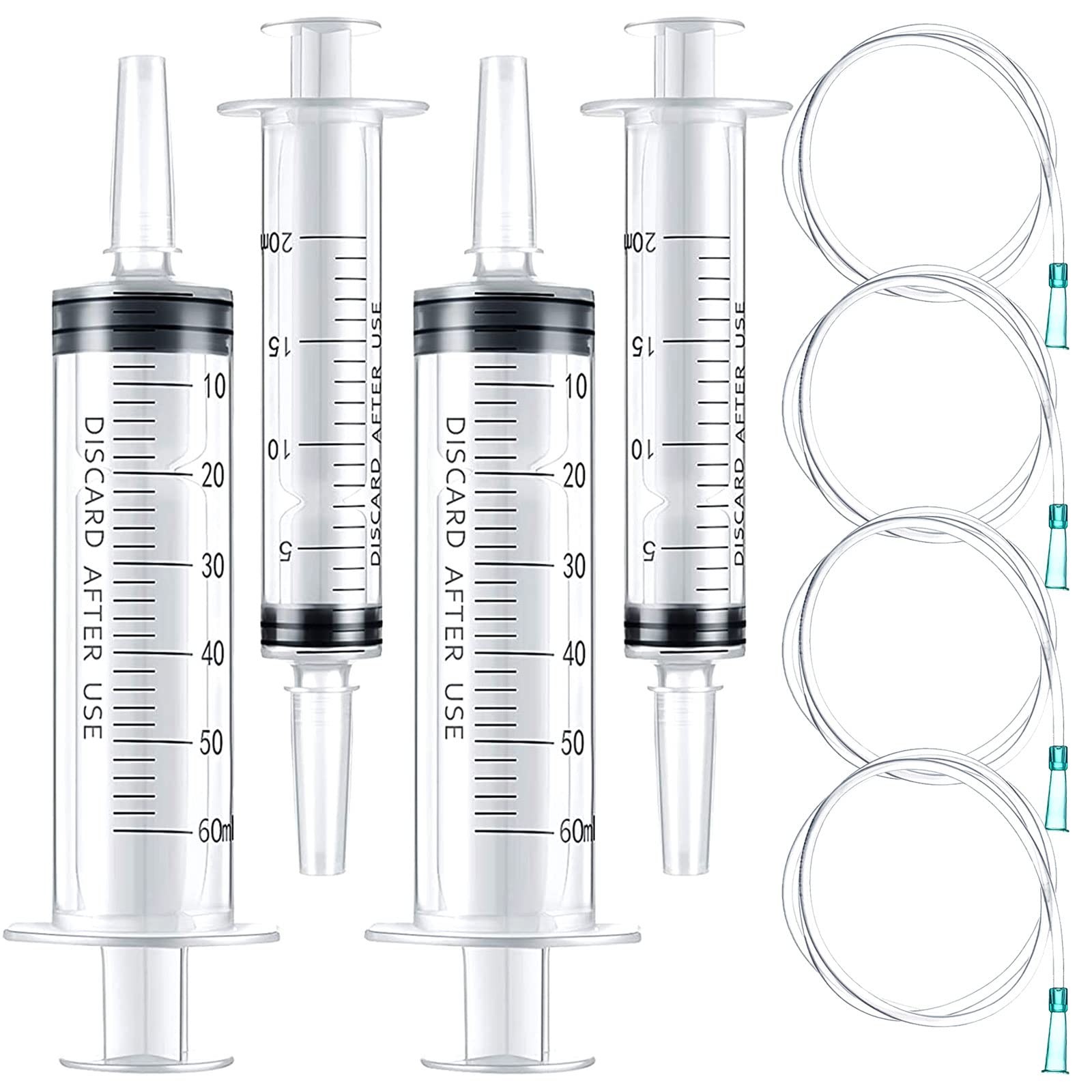 8Pcs Plastic Syringe Set 60ml 20ml Industrial 20 milliliters, Transparent