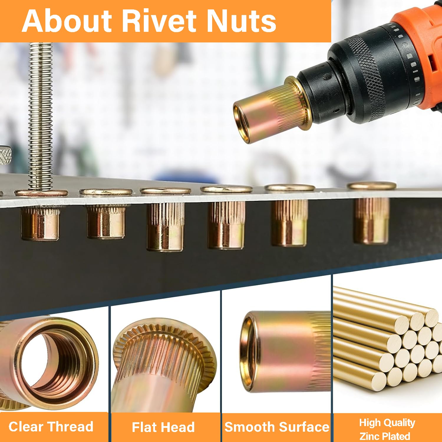 400pcs Rivet Nut Kits Metric & SAE Mixed Flat Head Threaded Insert Nutsert Set