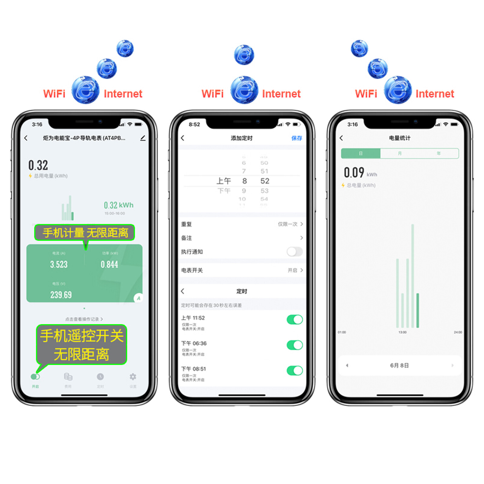 AC110V 220V Smart Life Din Rail WIFI Smart Energy Meter Timer Power 100A 50/60Hz