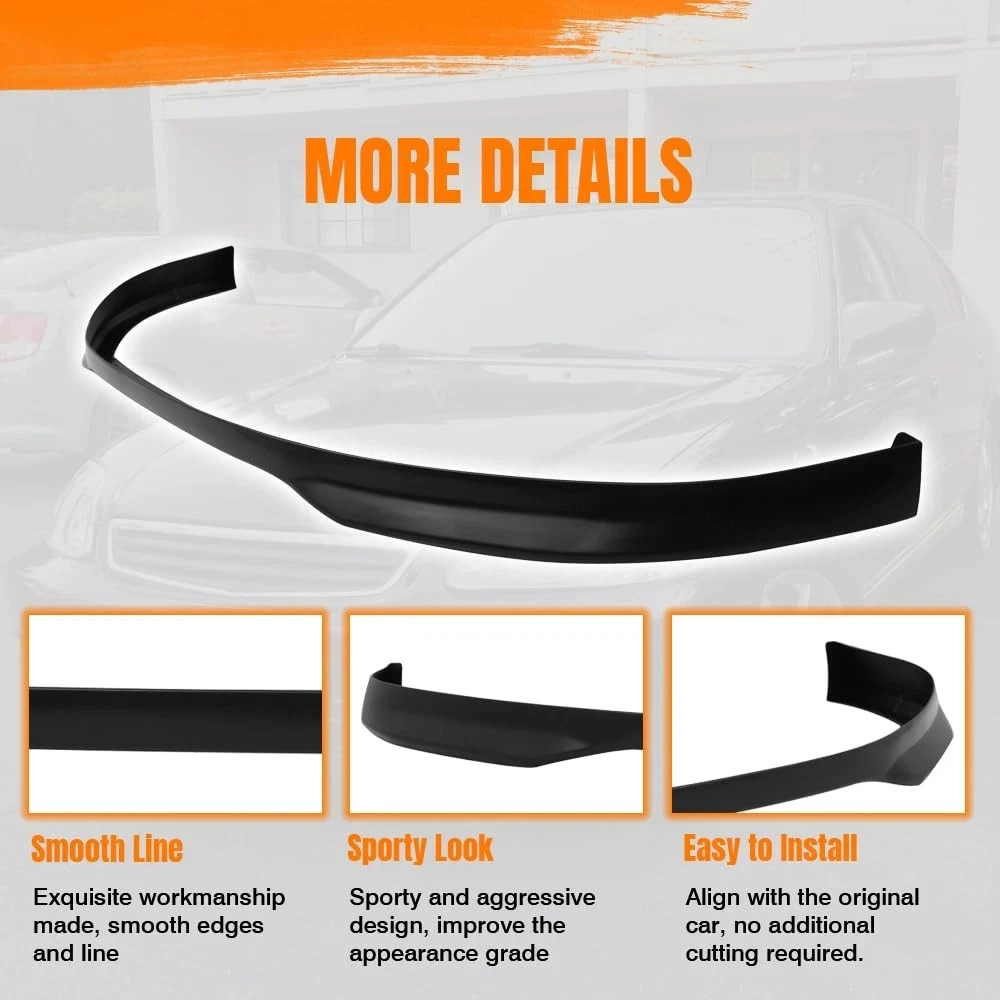 Front Bumper Lip Spoiler for 1999-2000 Honda Civic PP Unpainted Black Type