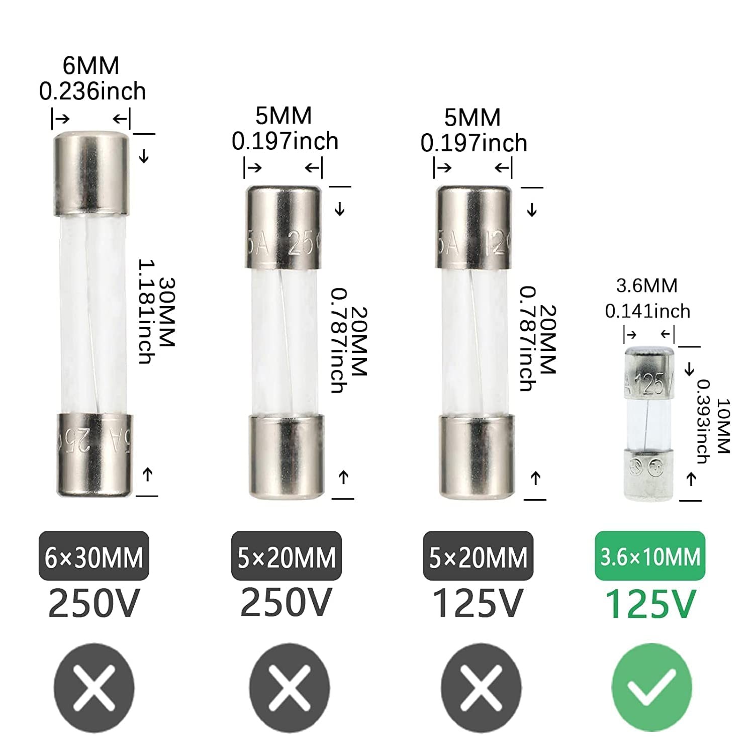 PENGLIN 20PCS Mini Glass Fuses 110V 125V 5A Slow-Blow Time Delay Fuse Light…
