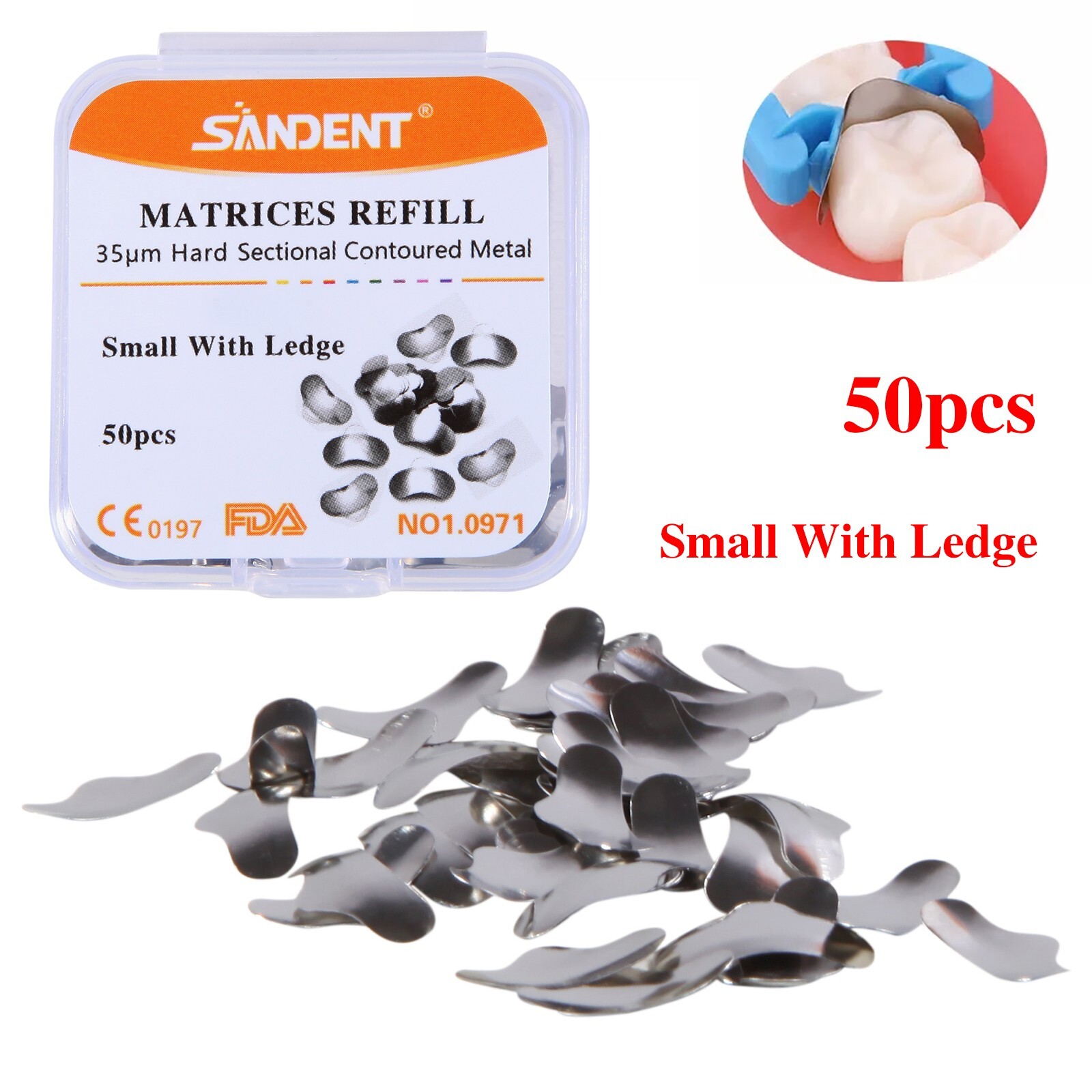 50 Pcs Dental Sectional Contoured Metal Matrices Refill Matrix Band Ledge Small
