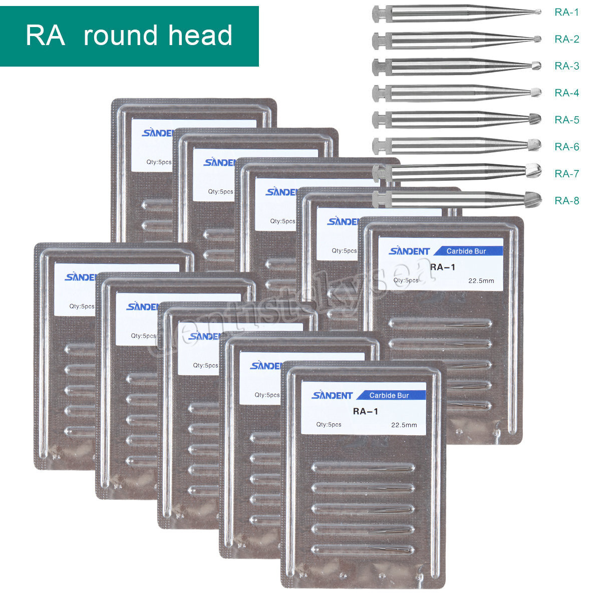 5-100 8 Types Dental Round Carbide Bur for Slow Speed Latch Type RA 1# – 8# Burs