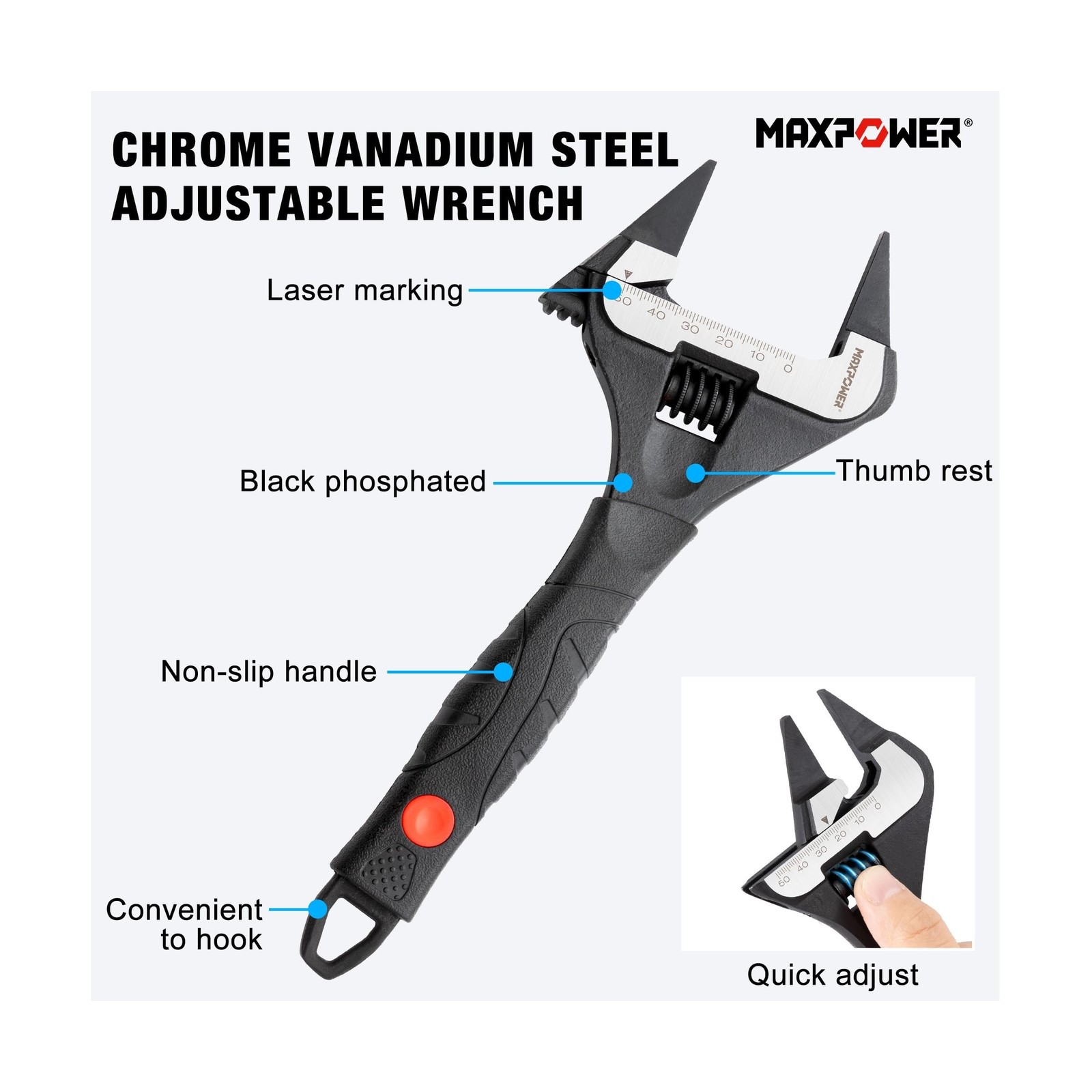 MAXPOWER Slim Adjustable Wrench Set, 6″ & 10″ Wide Jaw Opening, Dua… Fast Ship