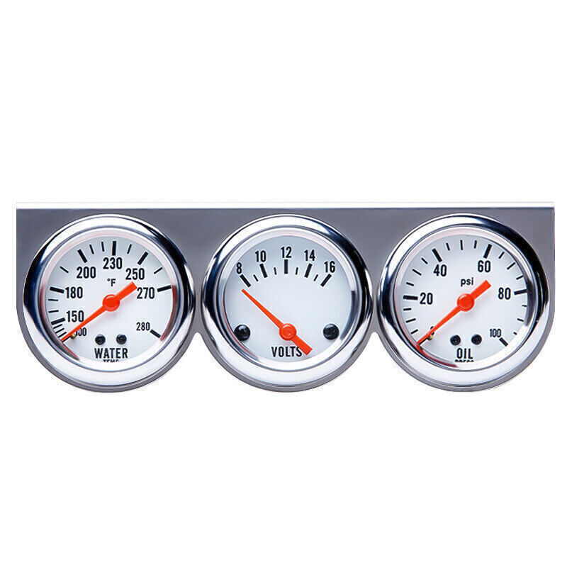 3 in1 52mm 2″ Chrome Car Triple Gauge Set Kit Water Temp Oil Pressure Volt Meter