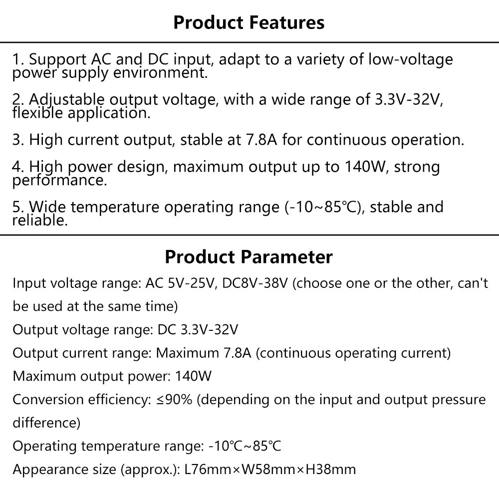 AC 5-25V/DC 8-38V To DC 3.3-32V Buck Power Module Adjustable Voltage Regulator