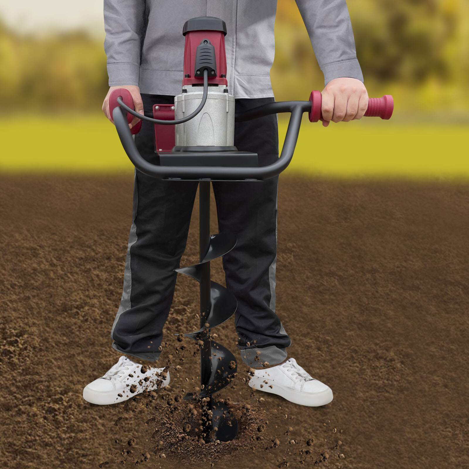 1.6HP 200rpm Powerful Electric Corded Digger Post Hole Auger 2 Drill Bit 1500W