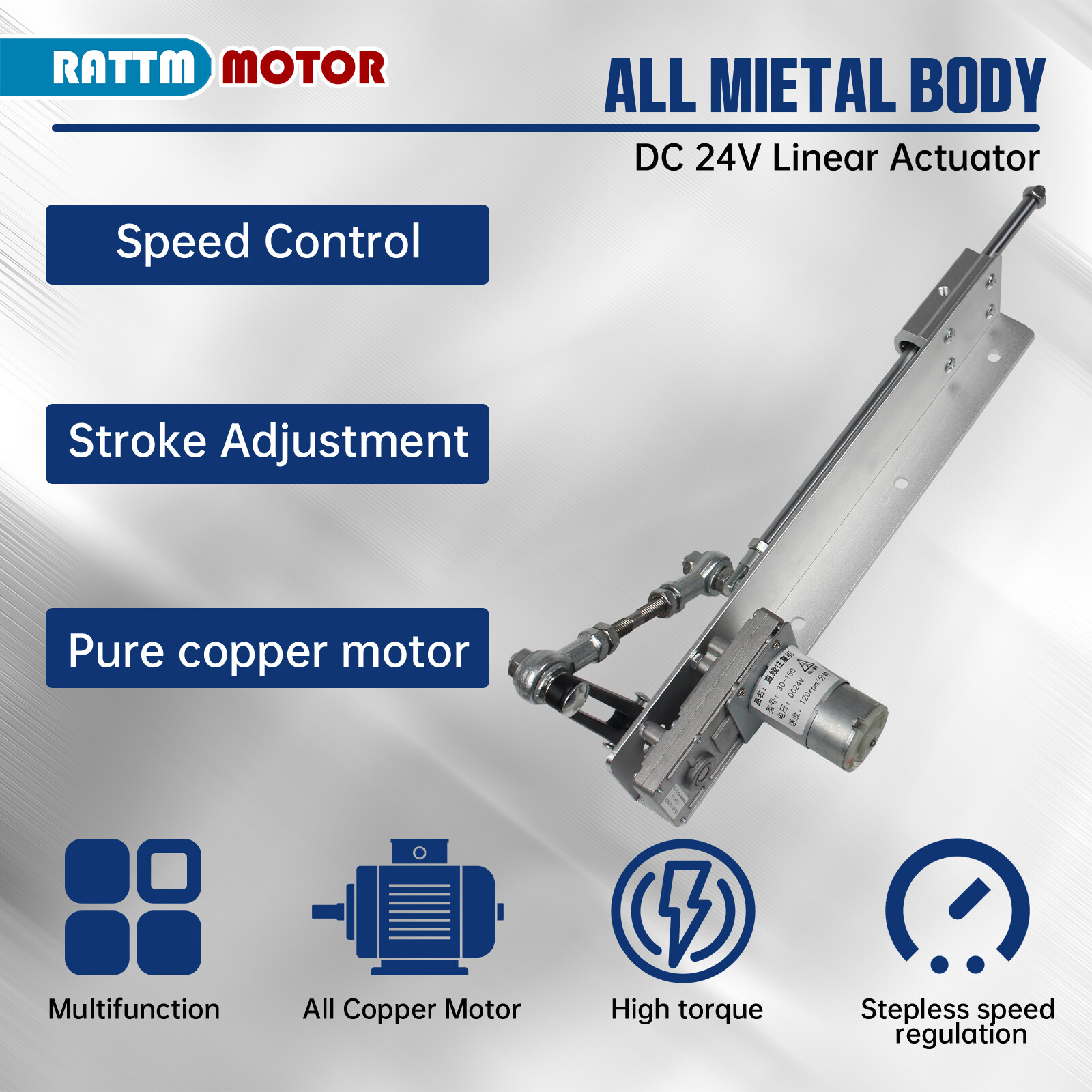 Linear Actuator Reciprocating Motor Variable speed Stroke 80mm/150mm 24V 120RPM
