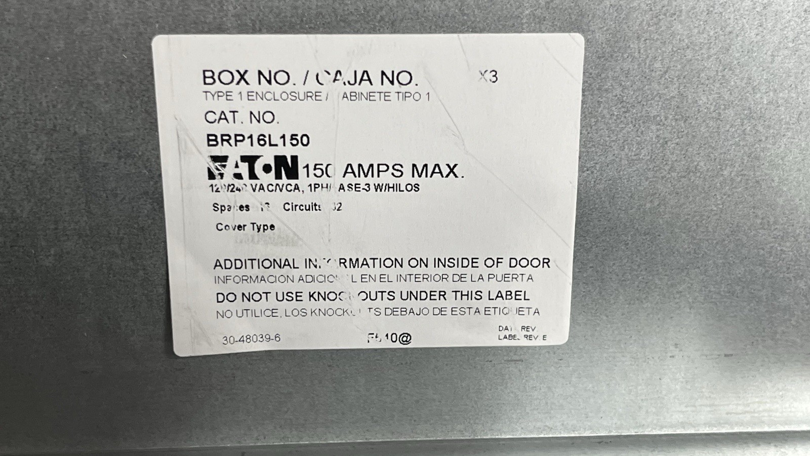 Eaton BRP16L150 150A 16 Space 32 Circuit Indoor Main Lug Load Center Panel New