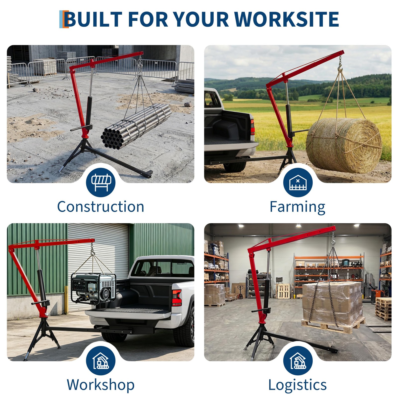 Hydraulic Pickup Truck Crane Hitch Mounted Crane 1000 lbs 360° Swivel Hoist Lift