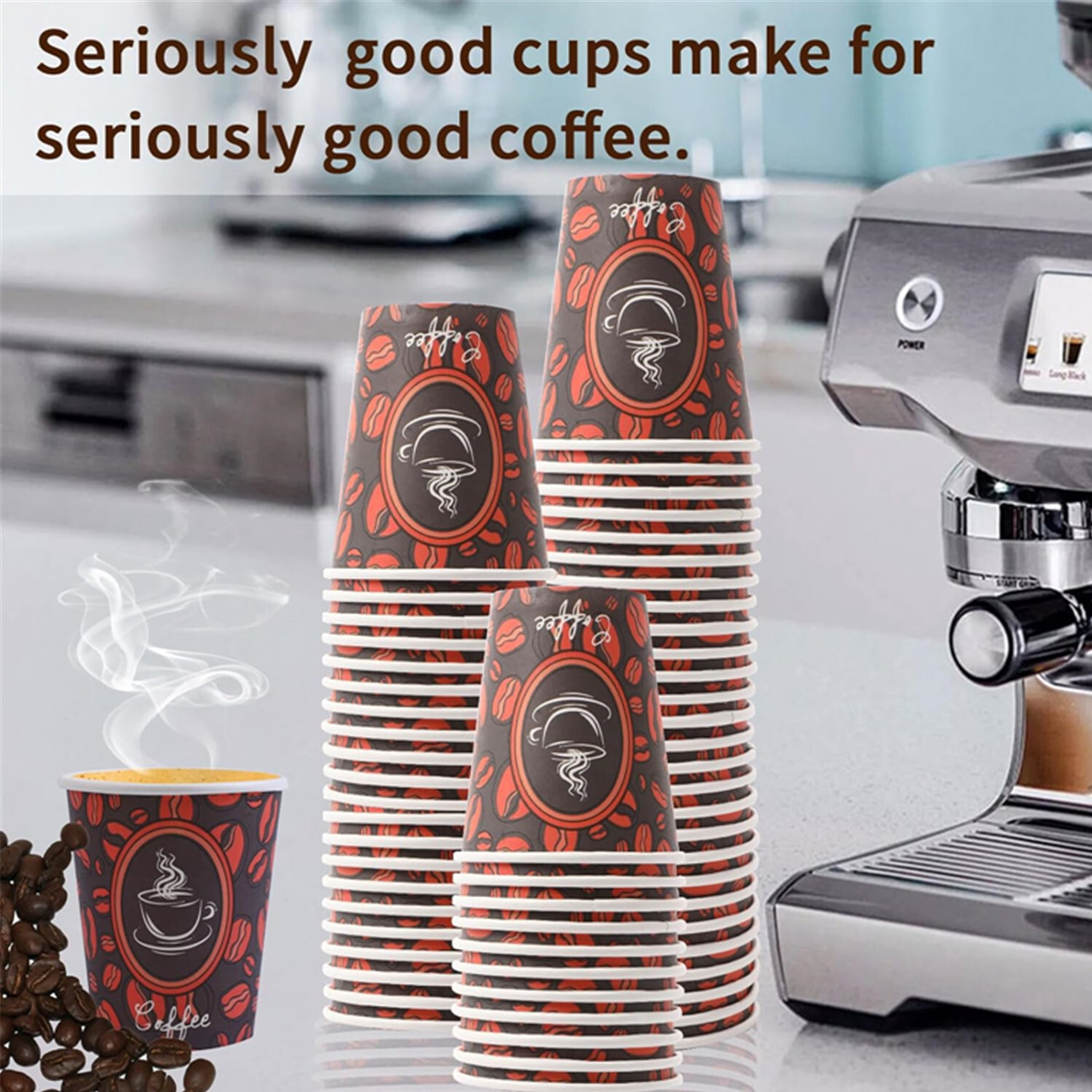8oz Disposable Paper Cups w/ Lid Coffee Bean Design Cold/Hot Drinks 50-1000 Pack