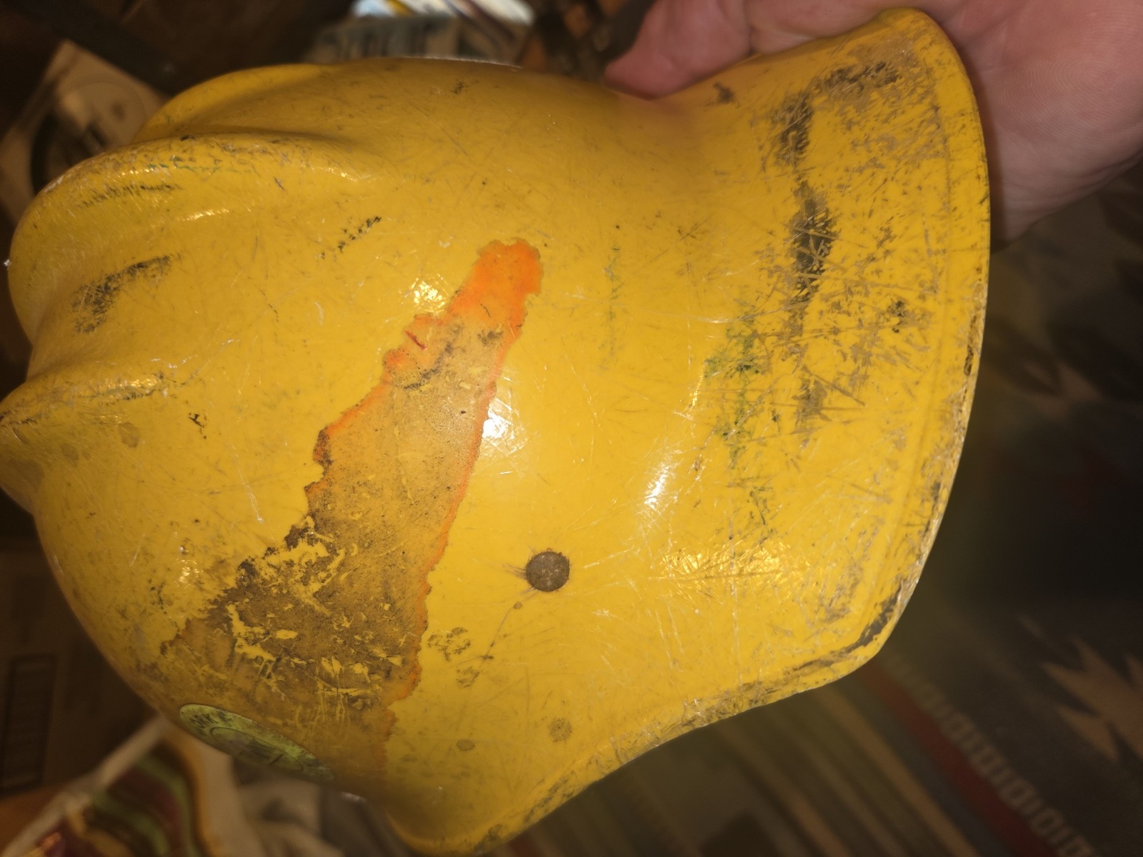 Vintage Original Yellow Bullard 502 Fiberglass Hard Boiled Hard Hat Iron Const.