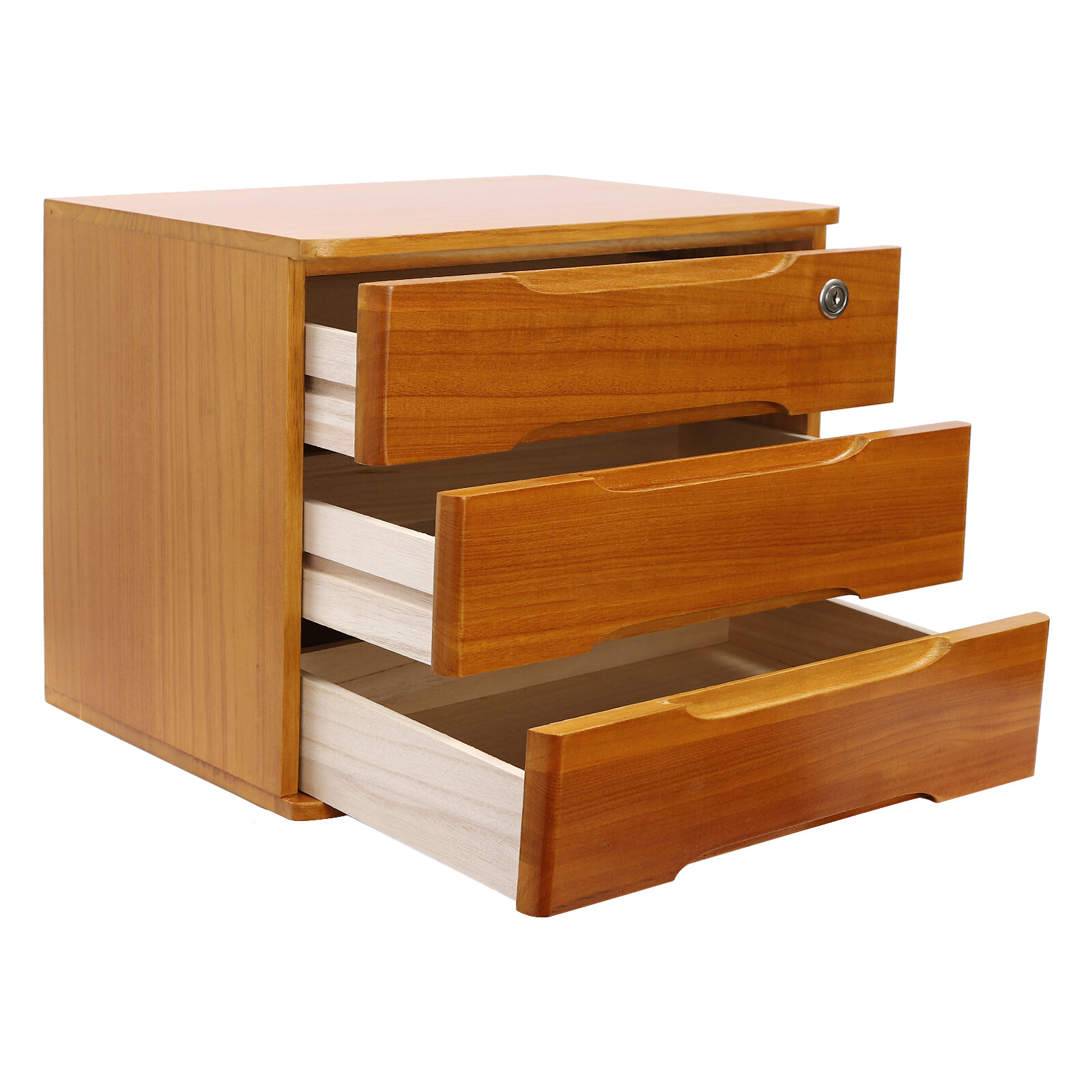 Wooden Desktop Storage Box 3-Tier Desk Organizer w/ Lockable Drawers 30kg max.