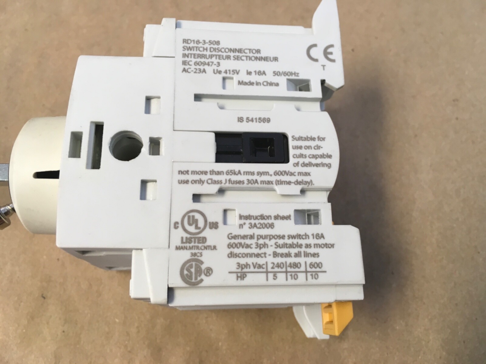 Bussman Open Disconnect Switch RD16-3-508 16A, 600Vac, 3Ph (KB)
