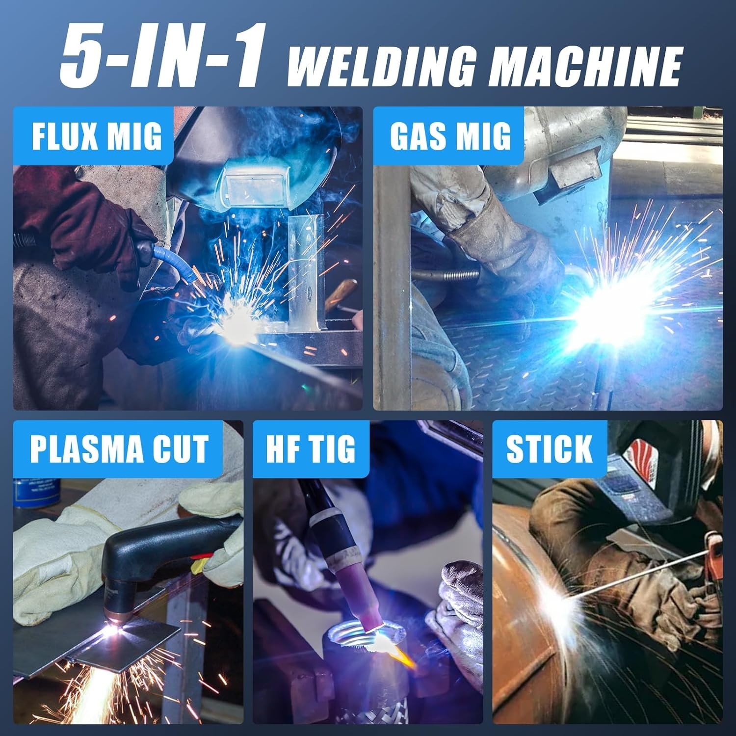 AZZUNO 5-in-1 Plasma Cutter Welder Combo Cut/Gas MIG/Flux MIG/HF TIG 110V/220V