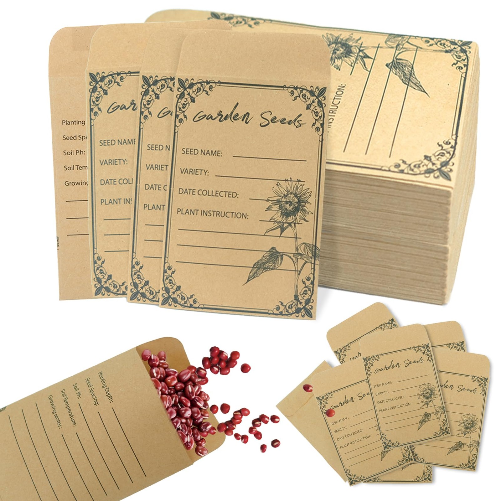 100Pcs Seed Envelopes Seed Packets Self Adhesive Sealing 4.72 * 3.15 Inch New