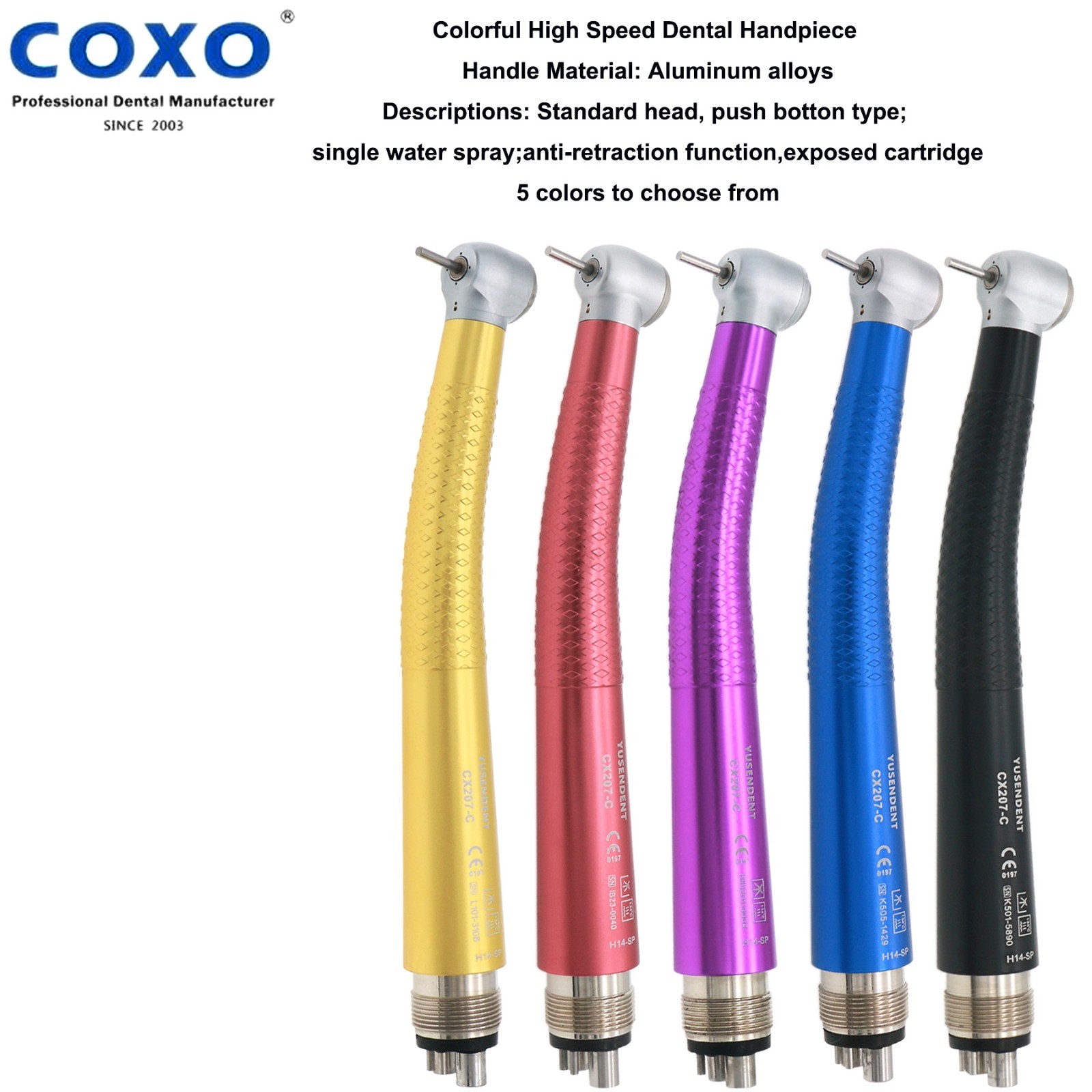 US COXO Colorful Dental High Speed Handpiece Air Turbine Anti-retraction 4 Holes