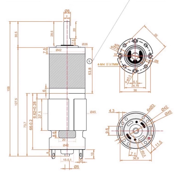 DC 12V 24V Planetary Gearbox Reduction Motor High Torque 11RPM~2162RPM 42GP-775