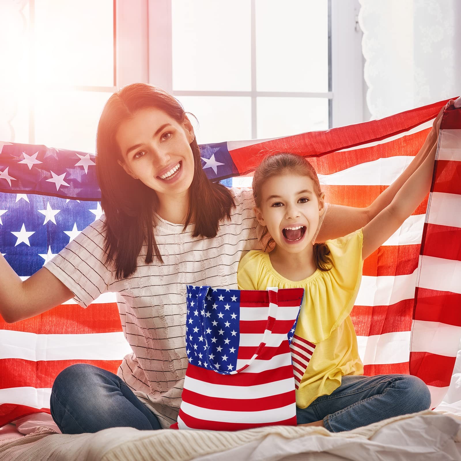 3Pcs Patriotic Canvas Tote Bags Red Blue Star American Flag Grocery Shopping Bag