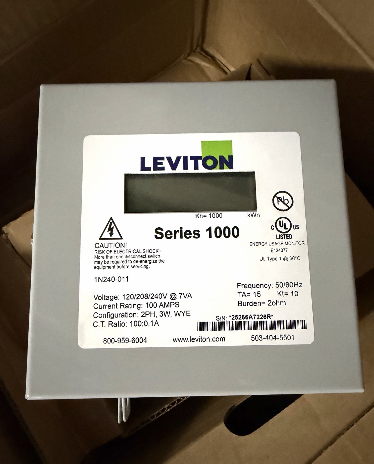 Leviton Series 1000 120/208/240V 100A 2PH, 3W, WYE Indoor UNIT ONLY
