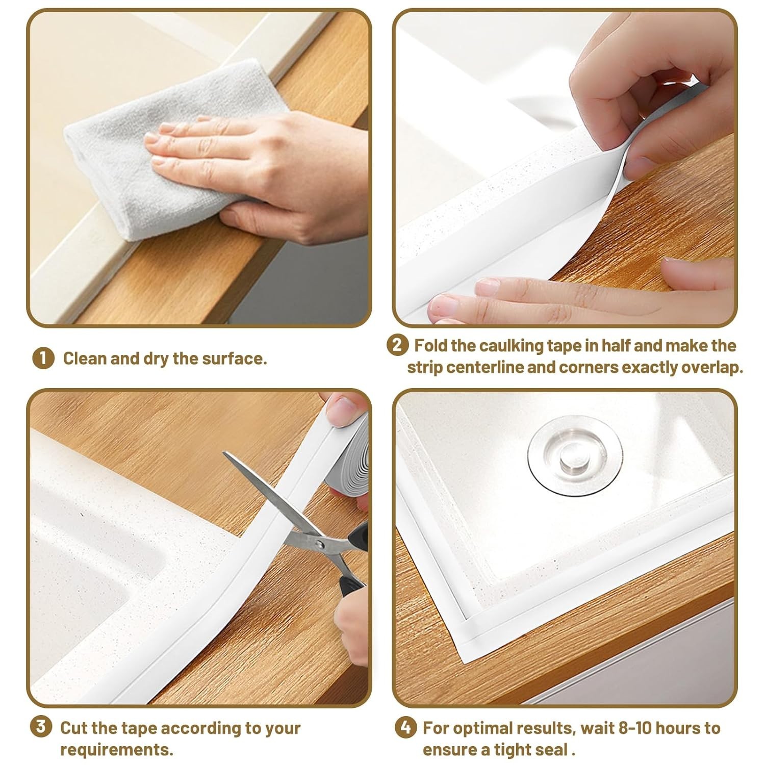Waterproof Self-Adhesive Caulk Tape, 3 Rolls 1.5″ x 10.5ft for Kitchen & Bath