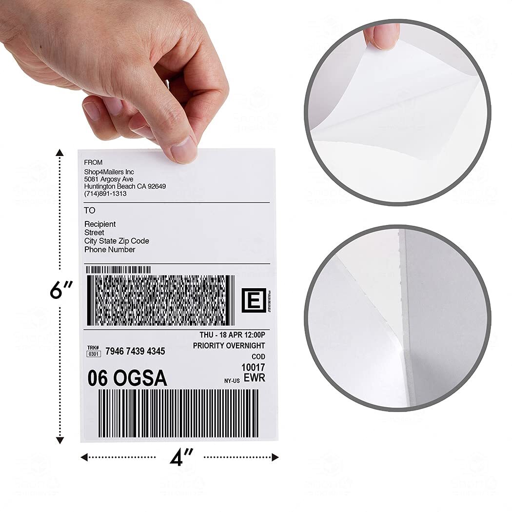 500/1000 Fanfold 4 x 6 Direct Thermal Shipping Labels for Zebra Rollo Printers