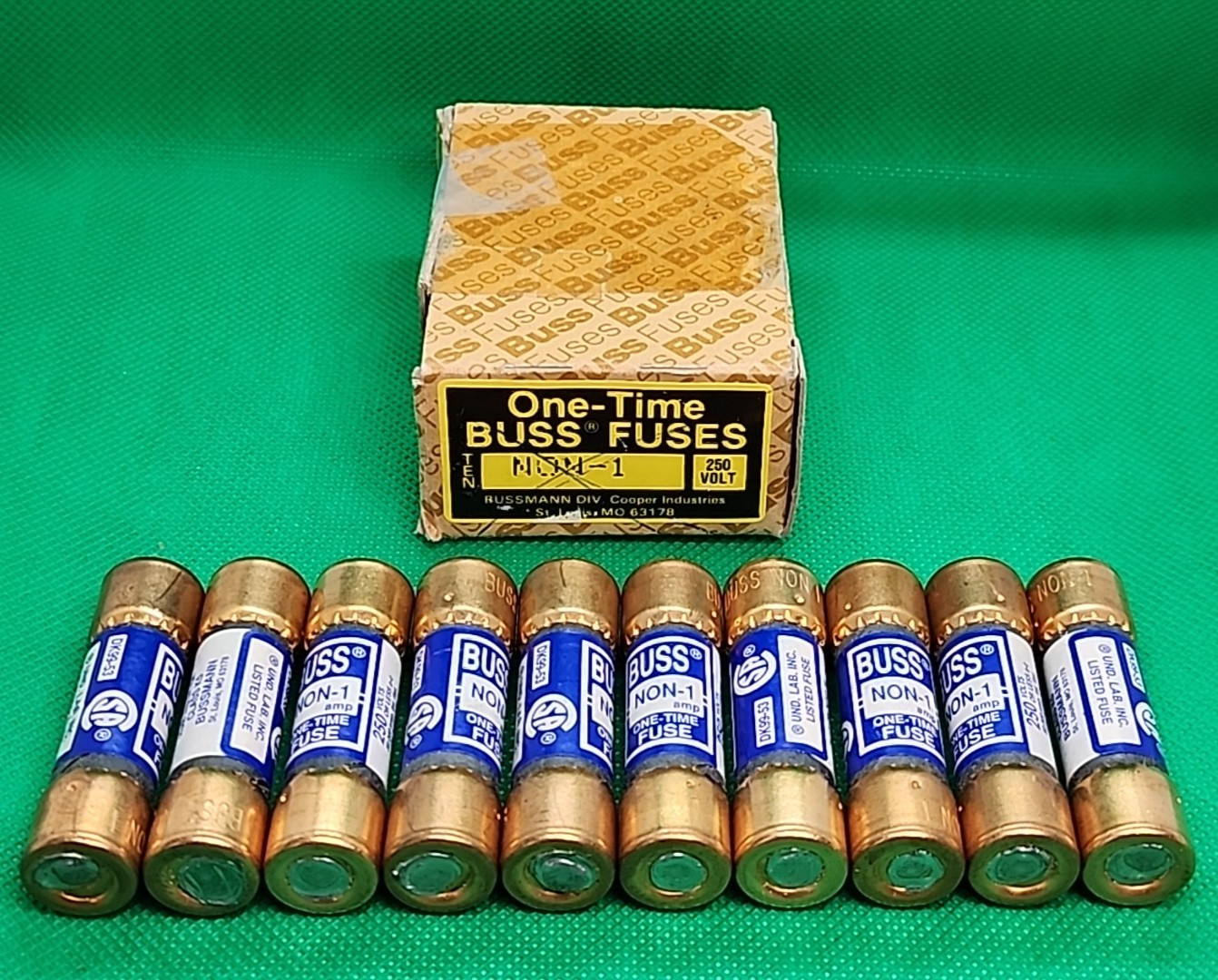Box of 10- BUSSMANN BUSS NON-1 250V 1A ONE-TIME FUSE [MG5-3]