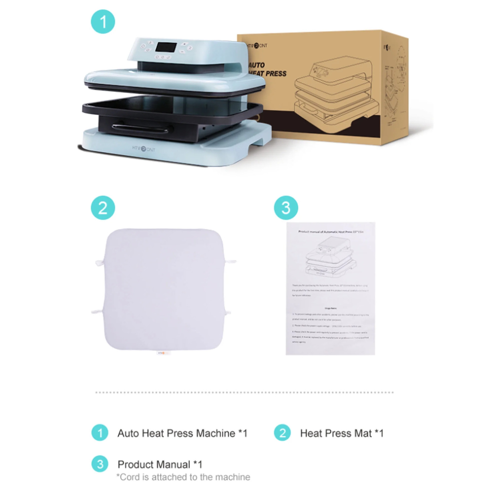 HTVRONT 1500W 15″x15″ White Automatic Heat Press Machine for Transfer Vinyl & Su