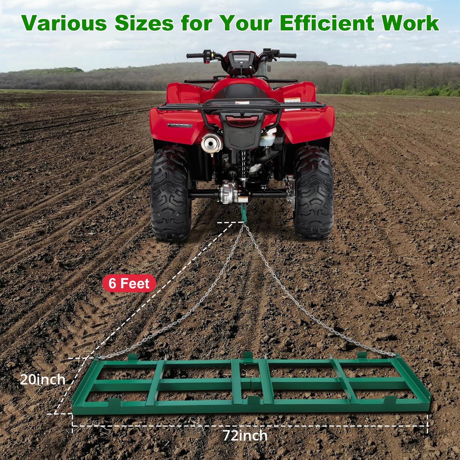 48″ Drag Harrow Driveway Grader 4 ft,Tow Behind Lawn Rake for ATV, UTV, Tractor