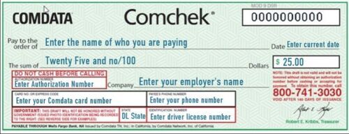 BLANK Green COMDATA Comchek – 5 Pack 10 Pack 20 Pack – COMCHECKS *FREE SHIPPING*