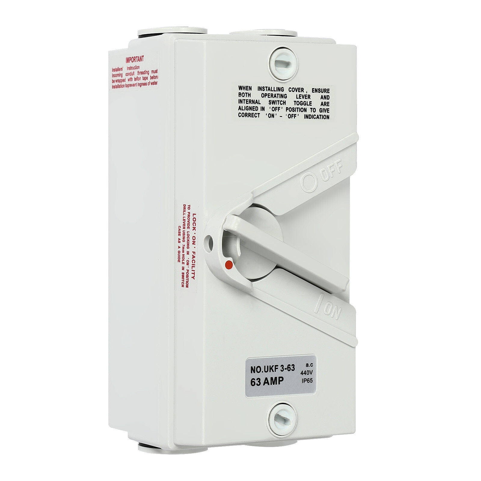 3-pole Waterproof Isolating Switch Three-phase Wall Mounted 63A 440V 3 Way USA