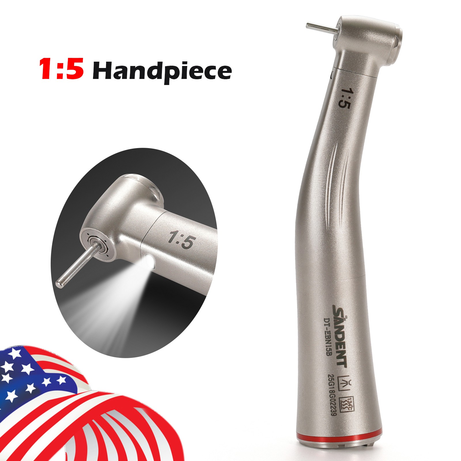 Dental 1:5 Contra Angle Fiber Optic LED Low Speed Handpiece Standard Head