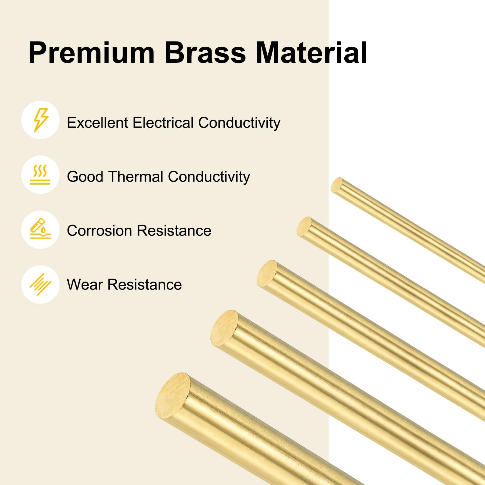 5 PCS Brass Rod 12.5mm Dia 7.87 Inch H59 Solid Brass Round Rods Shaft Pins