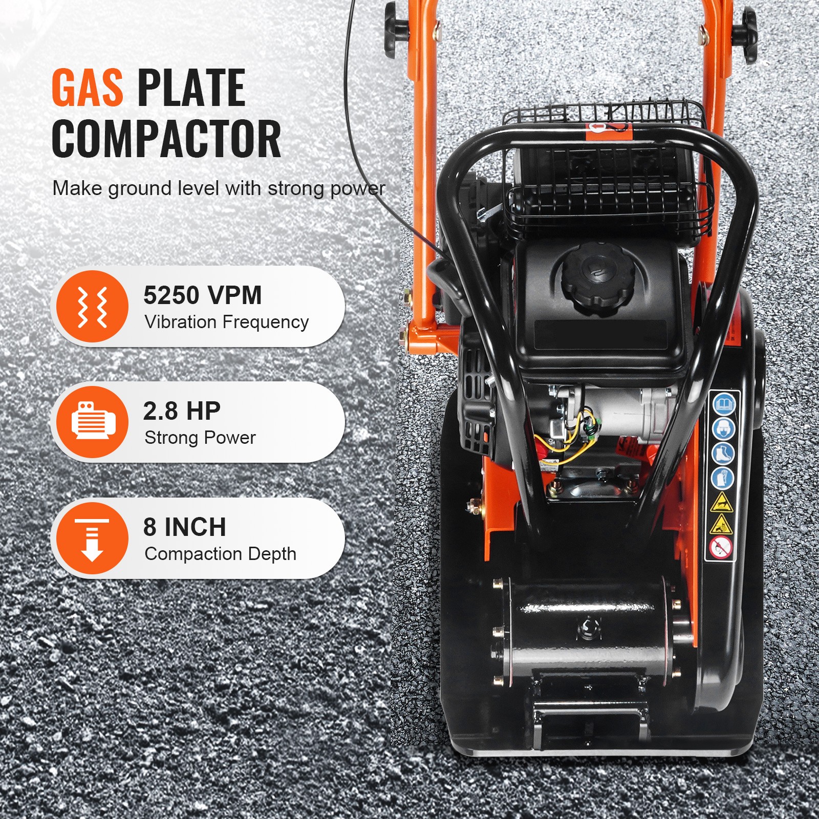 Walk-Behind Vibratory Plate Compactor Rammer 2.8HP 78.5cc EPA Engine Soil Tamper