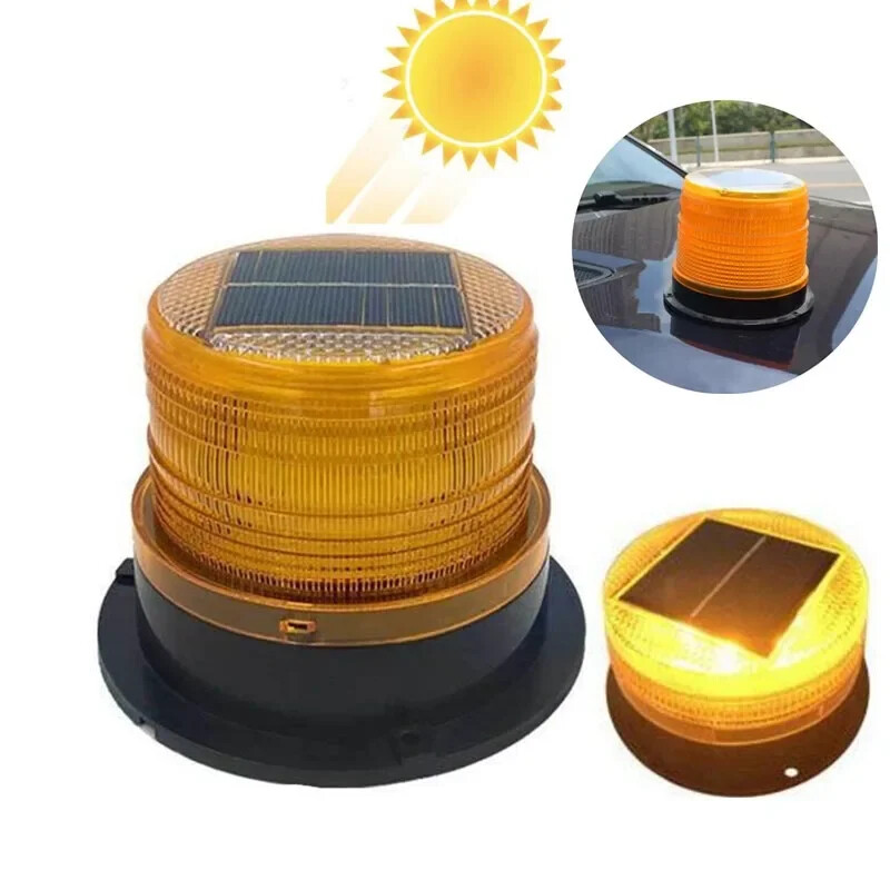 Solar Magnetic Battery Powered 18 LED Amber Warning Lights Strobe Beacon Light