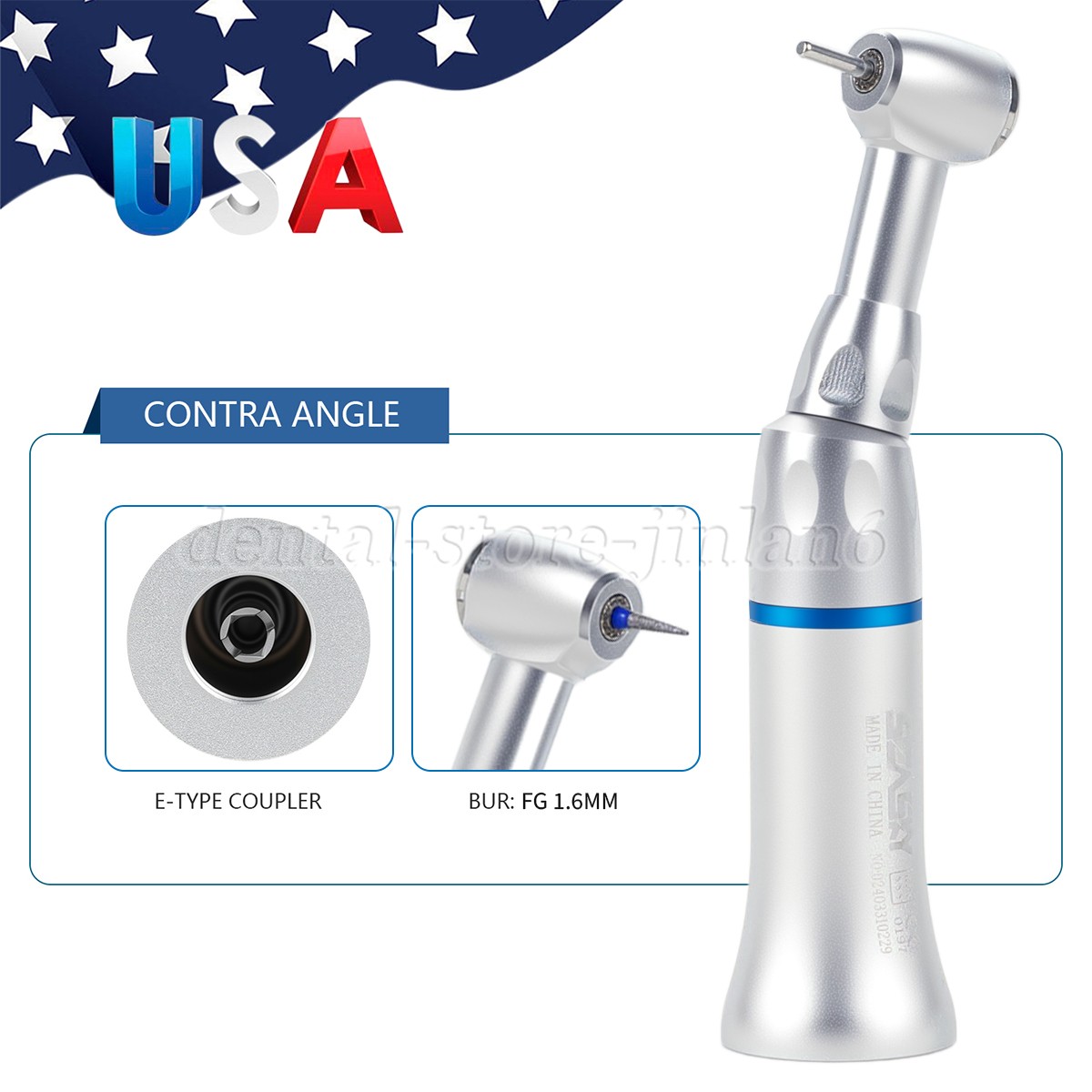 1-10* Dental Slow Low Speed Handpiece Push Button Contra Angle w/ FG 1.6MM Head
