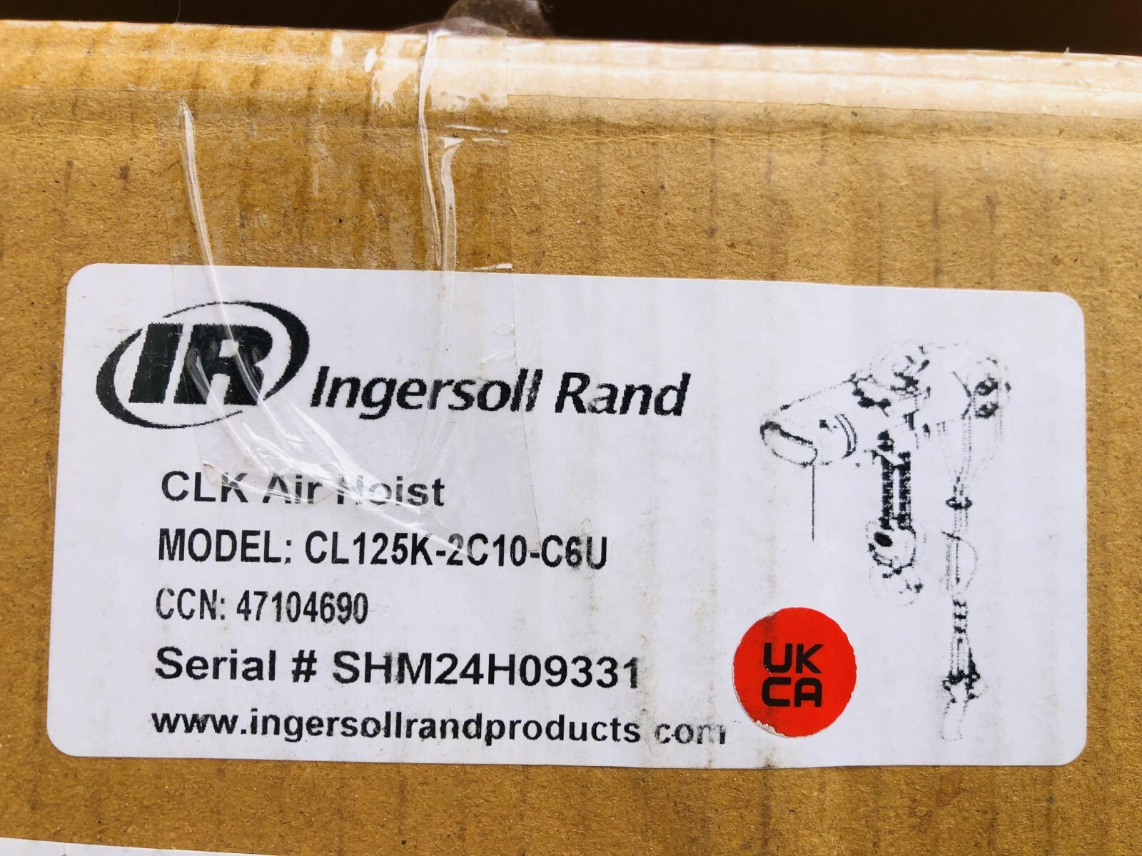 Ingersoll Rand CL125K-2C10-C6U Pneumatic Air Chain Hoist 1/8 Ton 125 Kgs 10 Ft.