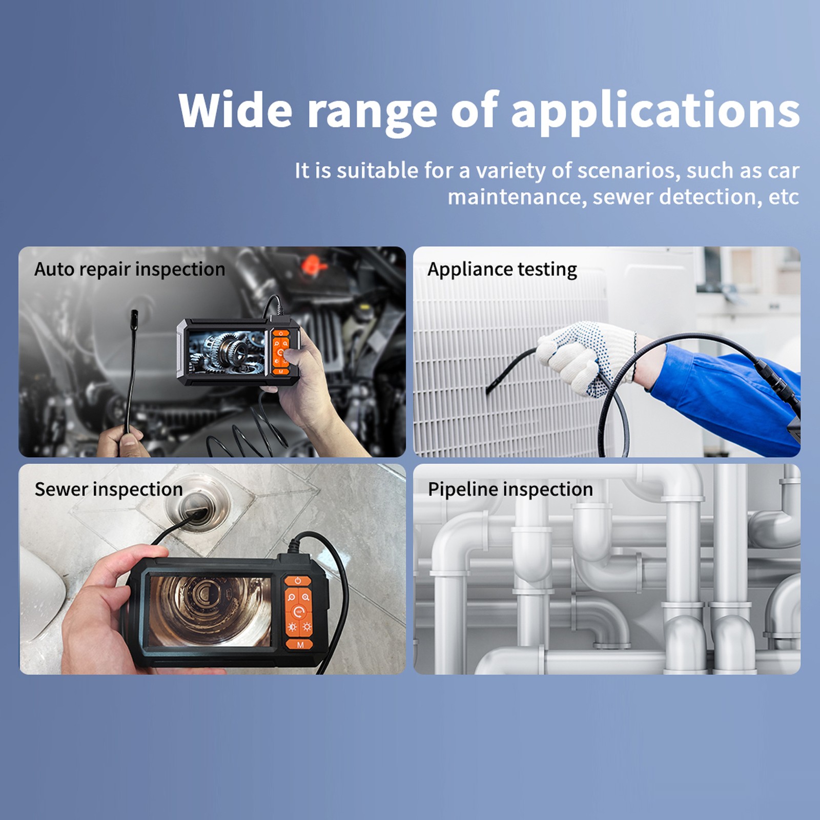 Industrial Borescope Inspection Camera 5m Semi‑ Cable IP67 Waterproof 8mm