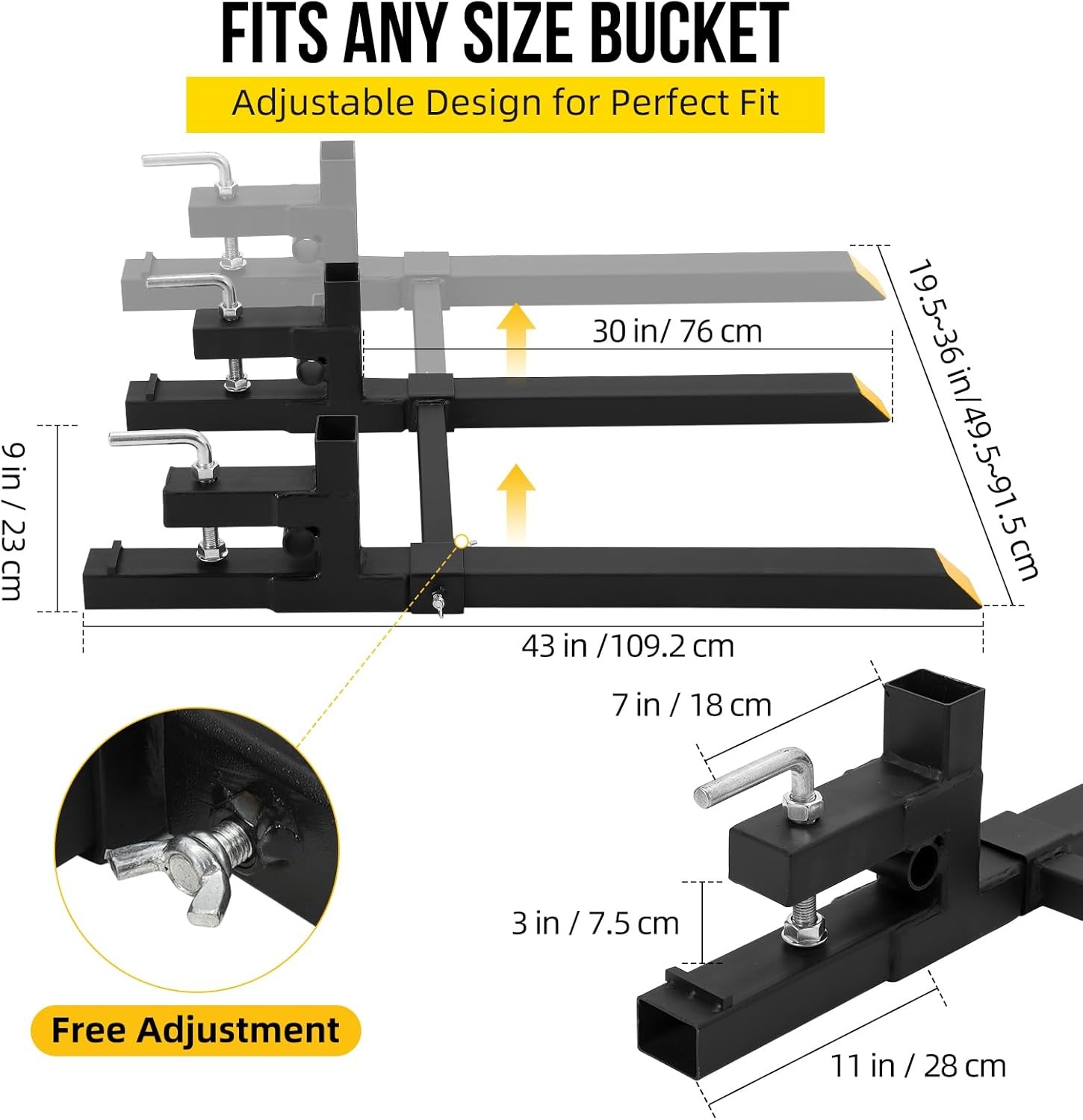 2000lbs 4000lbs Tractor Pallet Fork Bucket Clamp on Skid Steer Loader 43» 60»