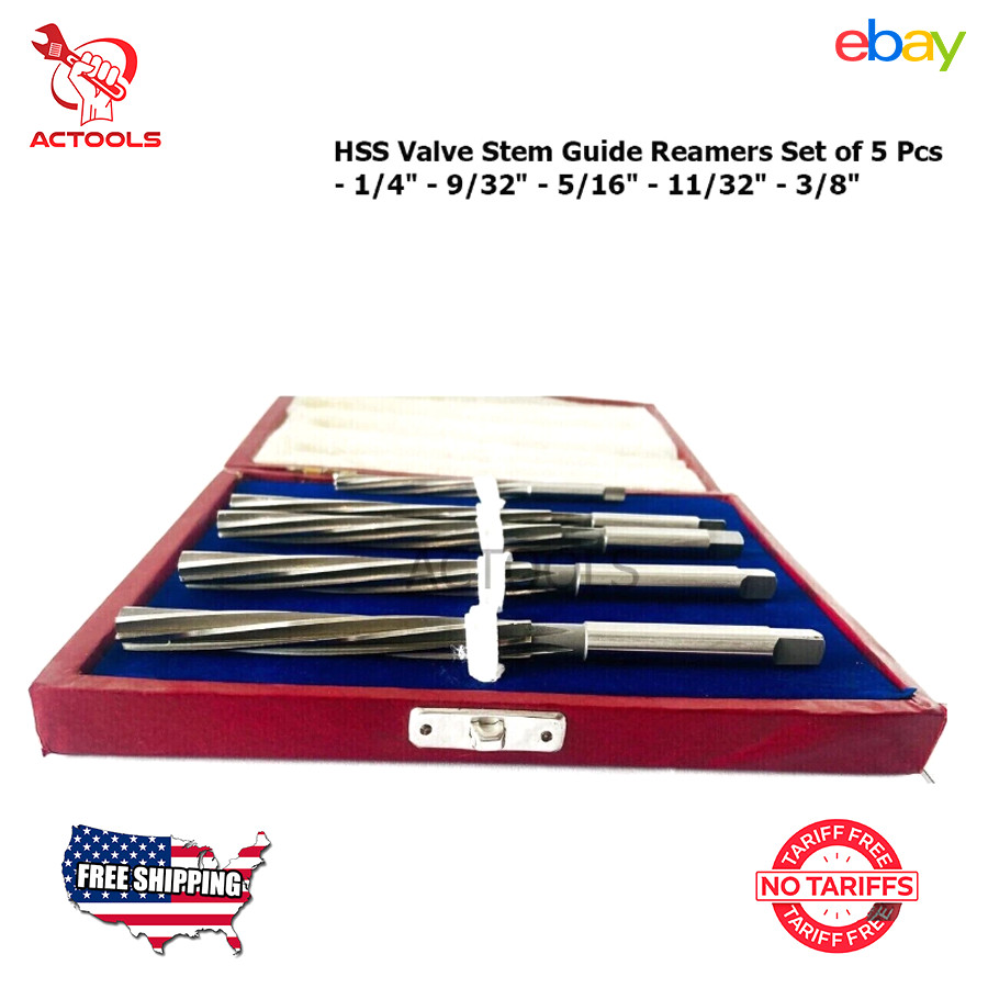 New HSS Valve Stem Guide Reamers Set of 5 Pcs 1/4″ 9/32″ 5/16″ 11/32″ 3/8″ USA