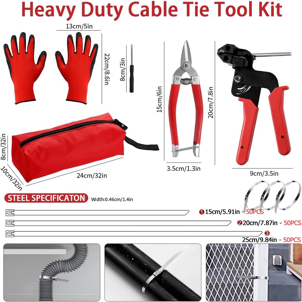 Metal Zip Ties Tool, Stainless Steel Zip Ties Gun Kit,Heavy Duty Outdoor Fasten