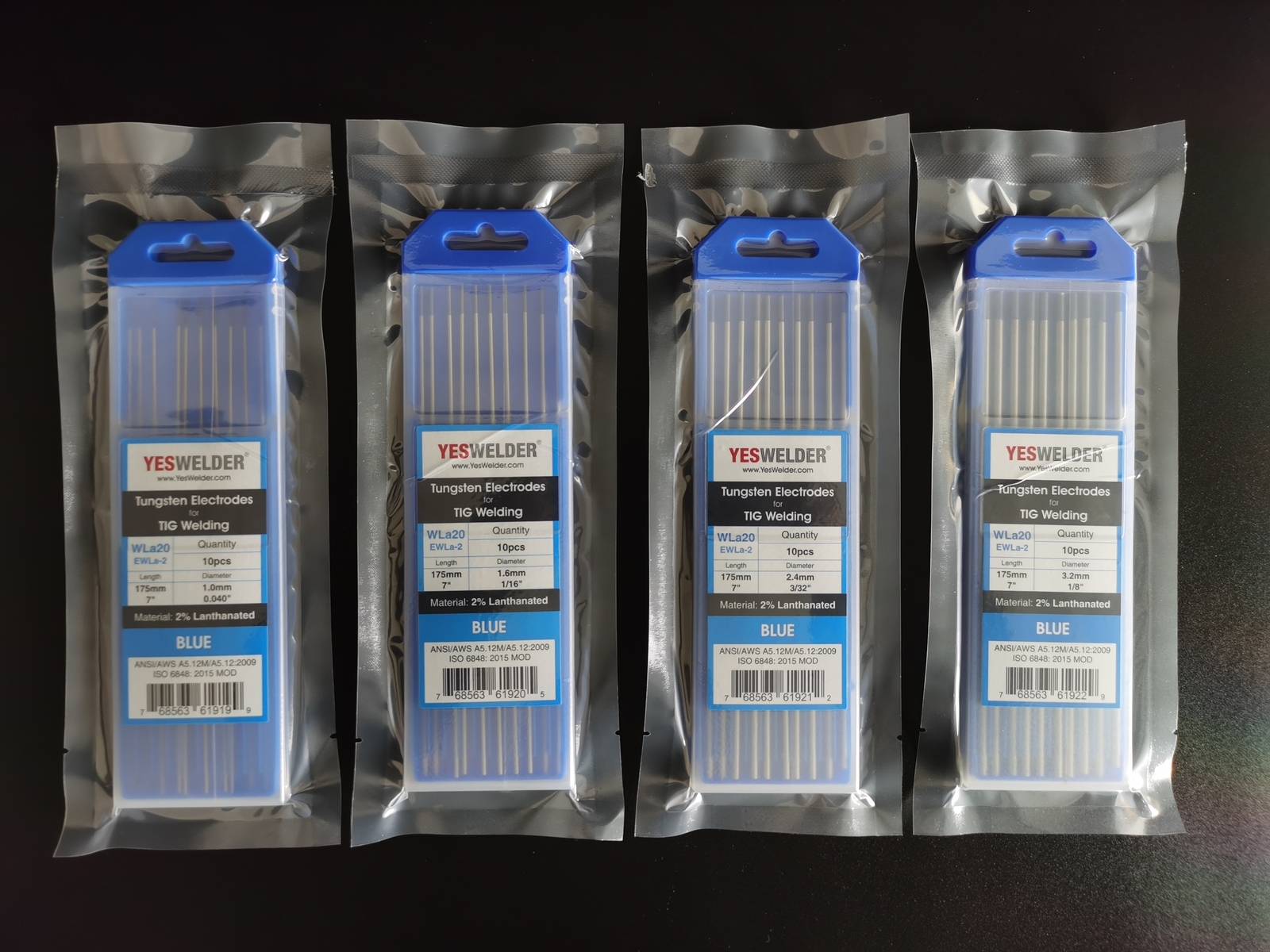 10-pk TIG Welding Tungsten Electrode 2% Lanthanated(Blue, EWLa-2) .040″-5/32″x7″