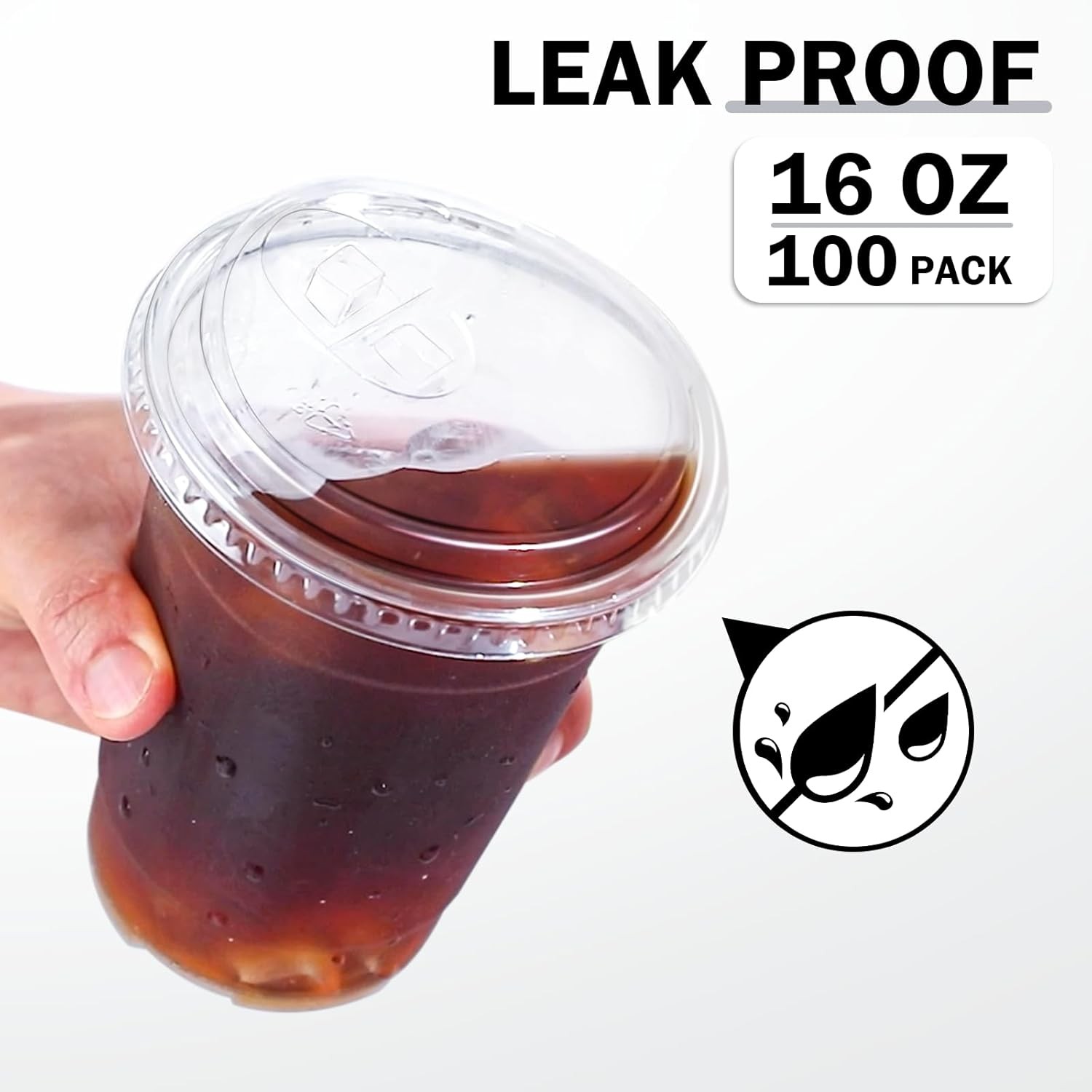 BYSNOW100Pack16ozClearPlasticCupsWithLidsDisposableColdDrinkIcedCoffeeSmoo