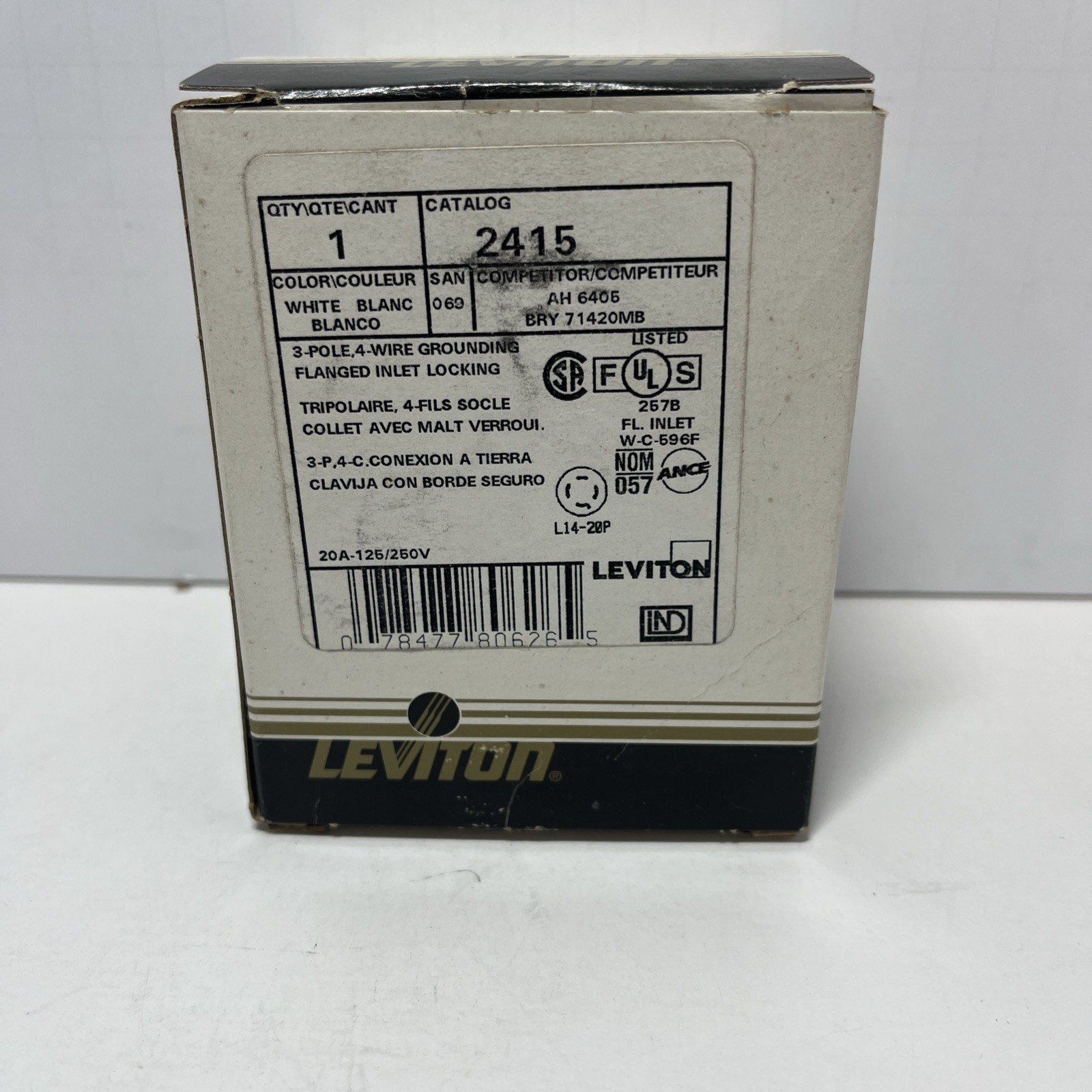 Leviton 2415 20A 125/250V NEMA L21-30P 3P 4 Wire Locking Flanged Inlet – NIB