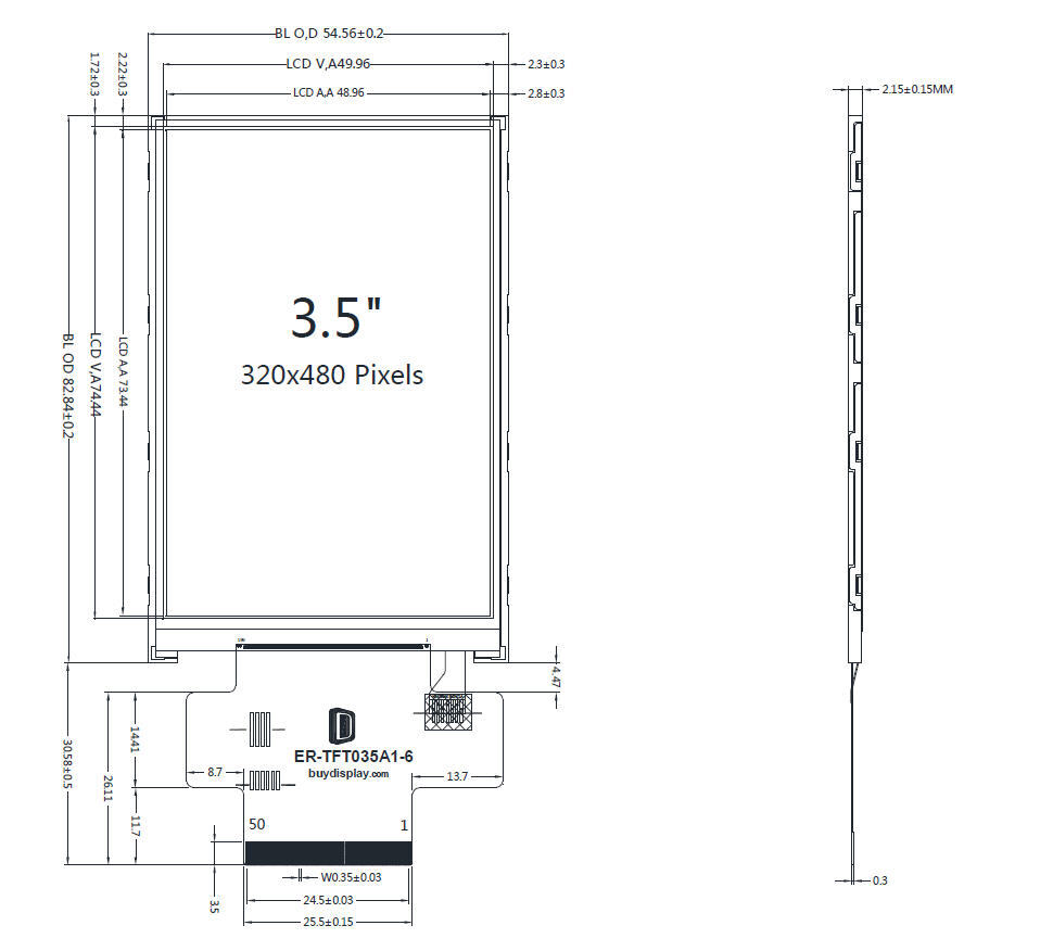3.5″ IPS TFT LCD Module in 320×480,OPTL TouchScreen,w/ILI9488