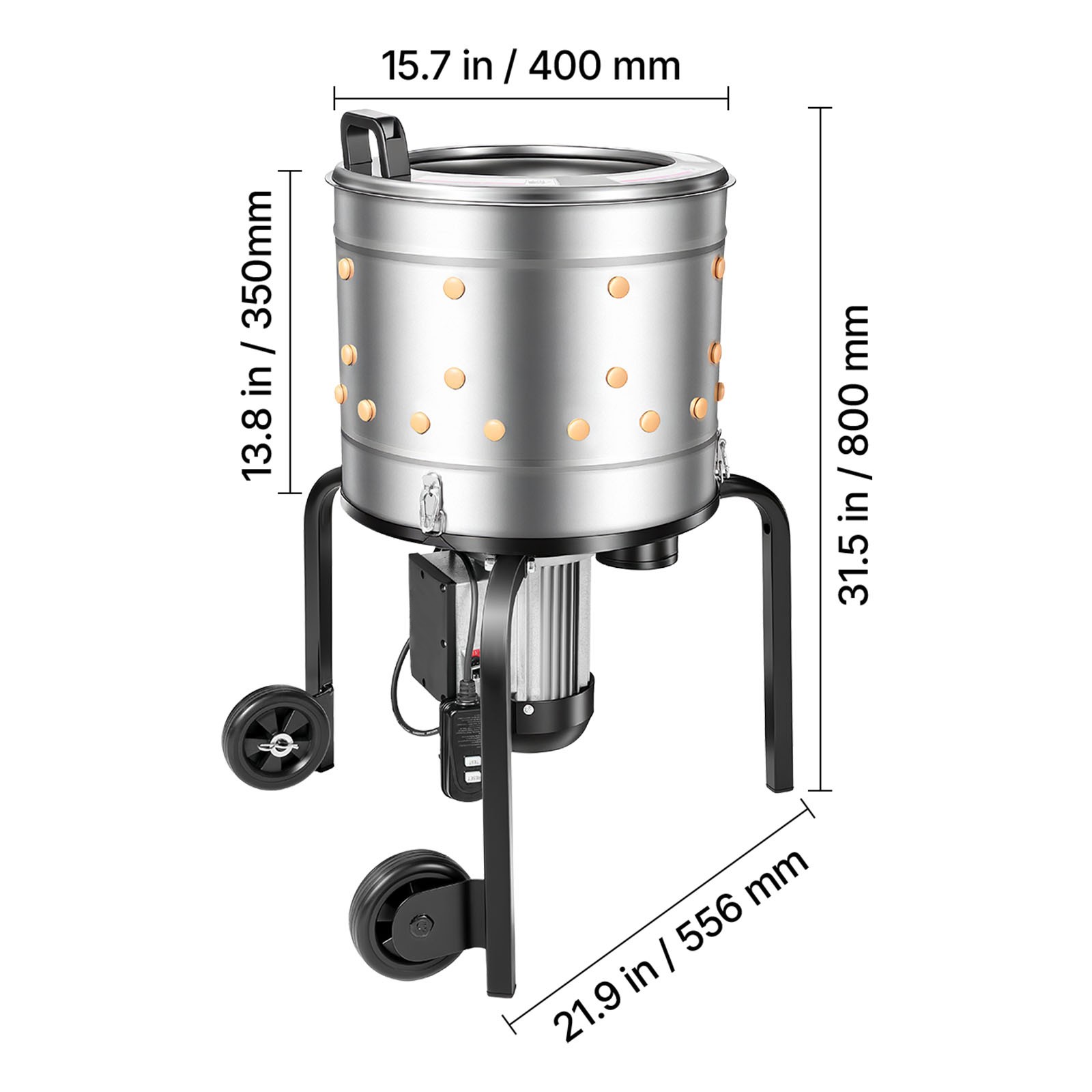 Uimoso 15.7″ Electric Poultry Plucker Machine 550W, 275RPM, 114 Fingers, Wheels
