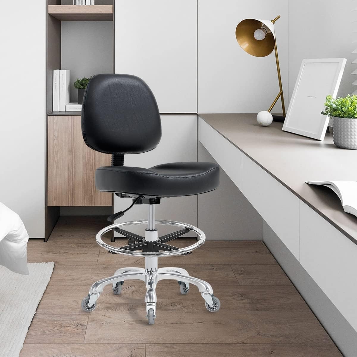 Ergonomic Drafting Chair with Adjustable Height for Comfort – Black Faux Leather