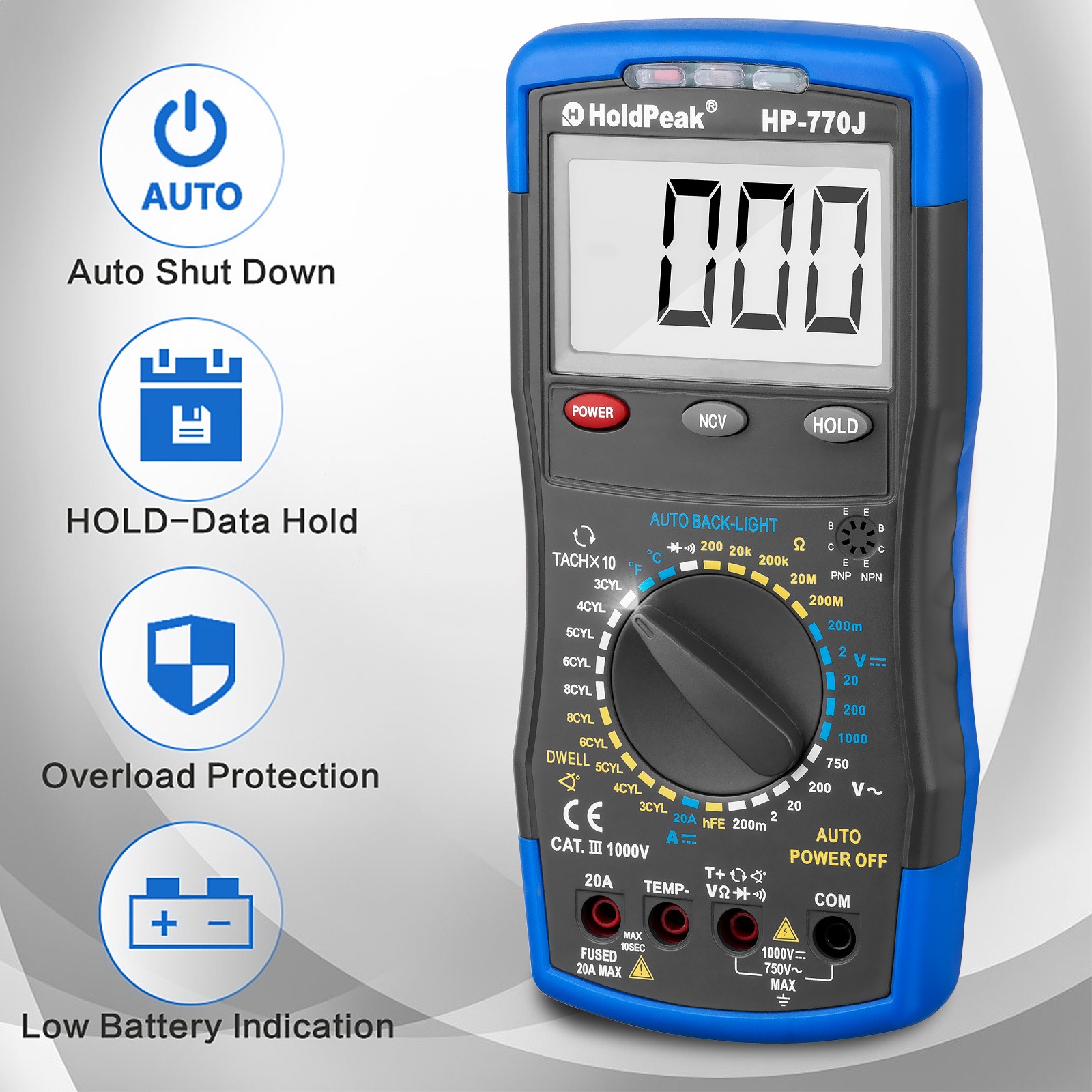 Multimeter NCV Engine Analyser AC DC Volt Ohm RPM Dwell Tacho Automotive Meter