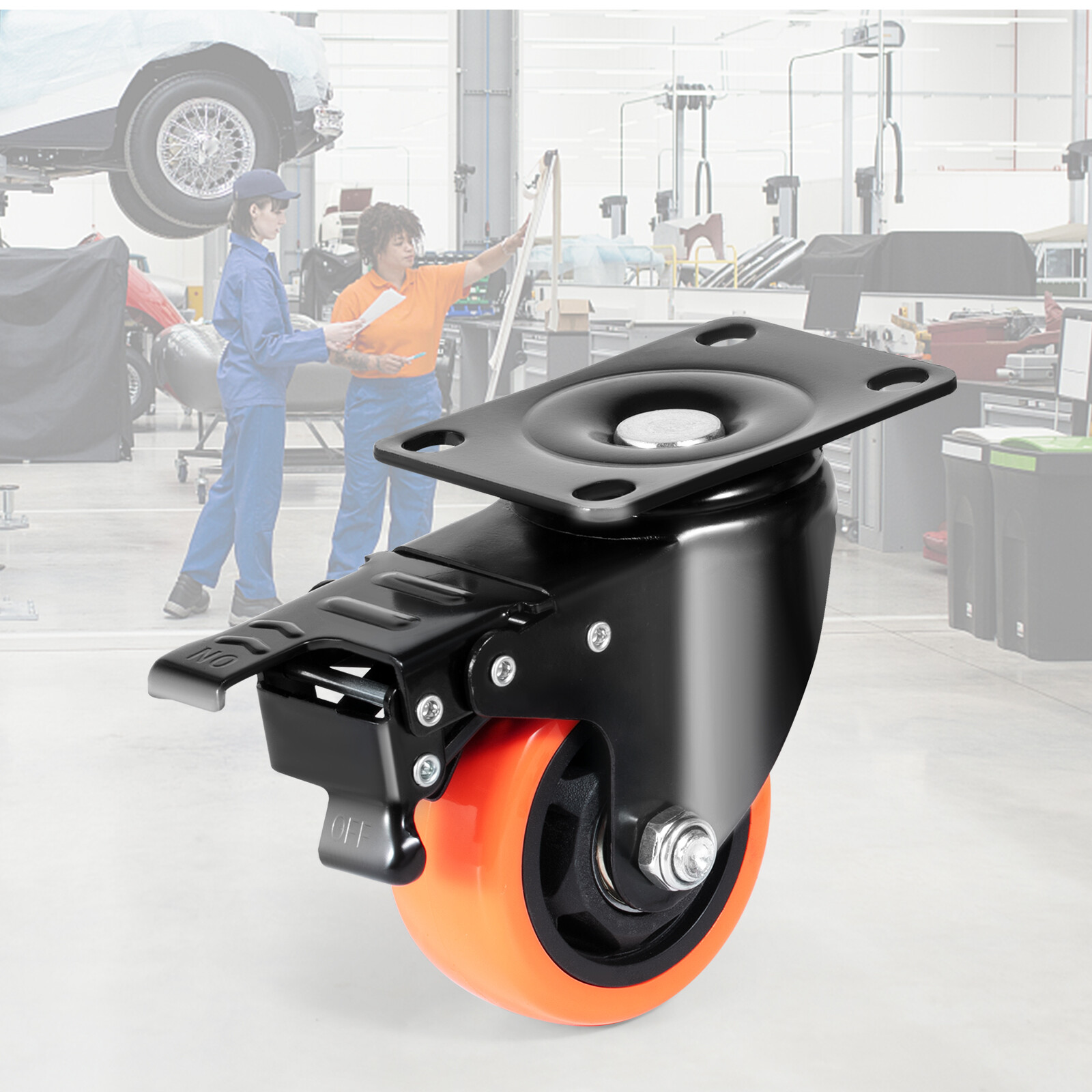 VEVOR Caster Wheels Swivel Plate Casters 4 Pack 3″ Heavy Duty with Locking Brake