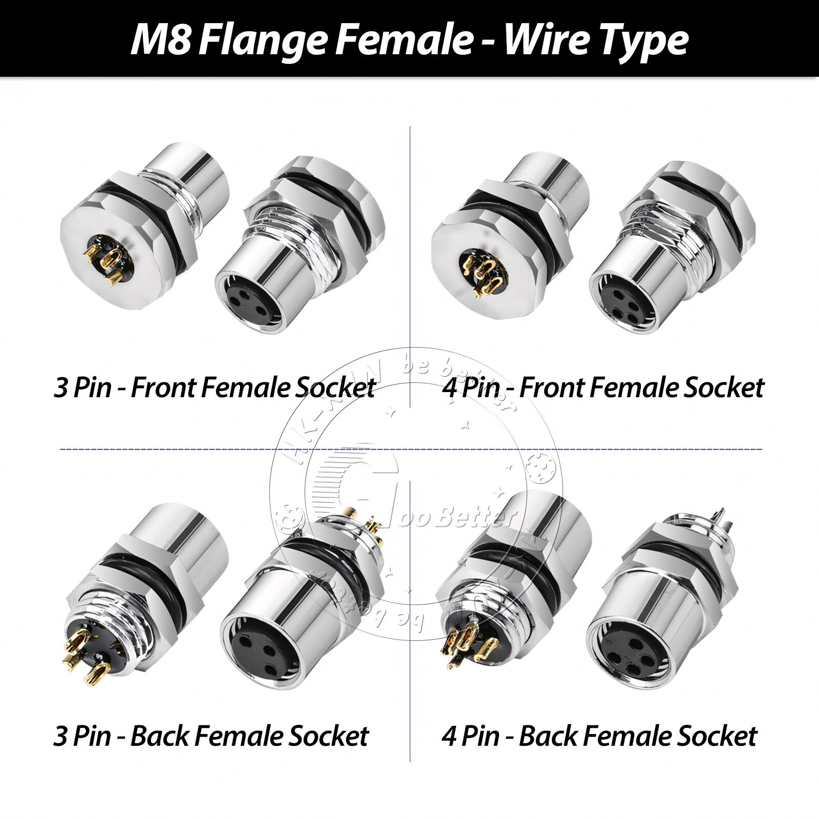 PG7 M8 Sensor Connector 3 Pin / 4 Pin Male / Female Straight / Elbow Plug IP67